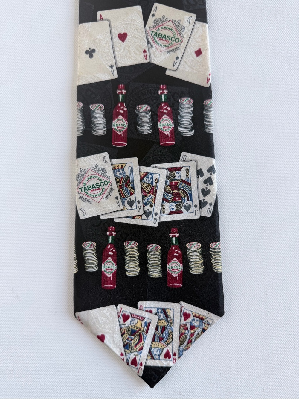 Tabasco 100% Silk Poker Casino Playing Cards Hot Sauce Novelty Tie Made USA